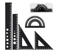 FULHANY 5 Pezzi Goniometro Elementari - Righello Metallo - Matematica Geometria Attrezzo, Goniometro, Triangolare, Righello Alluminio 15 Cm/20cm (Nero)