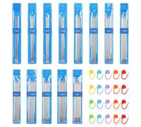 FULHANY 65 Pezzi Ferri Da Maglia,Uncinetto Doppia Punta,Set Uncinetto,Set Di Ferri Da Maglia Dritti Da 1,5 Mm-5 Mm Con 20 Bottoni Segnapunti Per Calzini, Sciarpe, Cappelli, Maglioni