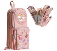 FULHANY Astuccio 3 Scomparti Bambina - Astuccio Scuola - Astuccio Bambina - Pencil Case - Esterno Rosa Con Custodia Per Matita Decorativa, Forniture Scolastiche Perfette Per Gli Studenti