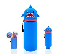 FULHANY Siliconeastuccio Portapenne - Pencil Case - Astuccio Stitch - Custodia A Matita Verticale, Porta A Penna Da Cartone Animato, Regalo Di Scuola Per Ragazzi E Ragazze (Squalo Blu)