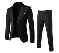 Fulidngzg Abito Uomo Elegante Completo 2 Pezzi Primavera Autunno con Blazer e Pantaloni Vestito Slim Fit Casual Taglie Forti Comode per Matrimonio Cerimonia Business,Nero,M