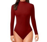 Fulidngzg Body Termico Donna Maniche Lunghe Invernale con Colletto Rotondo Pile Calda Camicia Bodysuit Sottogiacca Cotone Elegante Contenitivo Modellante Aderente per Sportiva Yoga Danza,Rosso,XL
