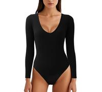 Fulidngzg Body Termico Donna Maniche Lunghe Invernale con Colletto Rotondo Pile Calda Camicia Bodysuit Sottogiacca Cotone Elegante Contenitivo Modellante Aderente per Sportiva Yoga Danza,Nero,XL