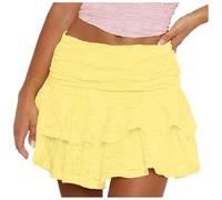 Fulidngzg Gonna Corta Donna Lolita in Pizzo con Balze a più Strati Minigonna Cheerleader Y2K Elasticizzato Traspirante Casual Elegante per Estate Sportivo o Feste,Giallo,L