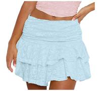 Fulidngzg Gonna Corta Donna Lolita in Pizzo con Balze a più Strati Minigonna Cheerleader Y2K Elasticizzato Traspirante Casual Elegante per Estate Sportivo o Feste,Blu,L