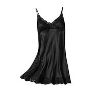 Fulidngzg Pigiama Raso Donna, Curvy Senza Maniche Sexy Sottoveste Raso Seta Corto Baby Doll con Scollo a V Intimo Pigiama Estiva Camicia Notte