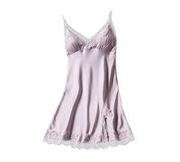 Fulidngzg Pigiama Raso Donna, Curvy Senza Maniche Sexy Sottoveste Raso Seta Corto Baby Doll con Scollo a V Intimo Pigiama Estiva Camicia Notte