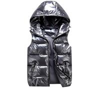 Fulidngzg Piumino Smanicato Uomo Donna 100 Grammi Invernale con Cappuccio e Zip Finitura Lucida Gilet Imbottito Trapuntato da Lavoro Leggero Casual Primaverile per Sportivo,Grigio,XL