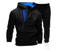 Fulidngzg Tuta Uomo Completa Invernale Caldo Set 2 Pizze con Felpa con Cappuccio e Zip Laterale Pantaloni Coordinati Tute da Ginnastica Casual Comfort Elegante per Sportiva Palestra,Azzurro,XXL