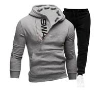 Fulidngzg Tuta Uomo Completa Invernale Caldo Set 2 Pizze con Felpa con Cappuccio e Zip Laterale Pantaloni Coordinati Tute da Ginnastica Casual Comfort Elegante per Sportiva Palestra,Grigio,XL
