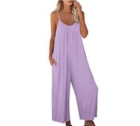 Fulidngzg Tute Estive Donna, Comode Curvy Lunga Tuta Intera con Tasche Monospalla Casual Tuta Inter Senza Maniche Elegante Tutina Gamba Larga Morbida Salopette Taglie Forti Sportiva