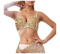 Fulidngzg Vestito Carnevale Donna - Costume Danza del Ventre in Nylon con Top Paillettes a Reggiseno/Gonna Frange Vestiti Anni 20 Charleston Sera Abito Elegante da Ballo Latino Americano Curvy,Oro,L