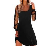 Fulidngzg Vestito Donna Elegante A Trapezio con Maniche Lunghe in Rete Trasparente e Paillettes Vestiti Eleganti Stringivita Curvy Abito Casual Invernale per Sera Cerimonia Capodanno Lavoro,Nero,XXL