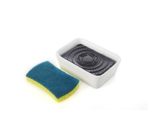 Full Circle Bubble Up FC16116-Set Sapone Spugna lavapavimenti, Colore: Bianco, Ceramica/Cellulosa vegetale, Dispenser & Scrubber Sponge Set