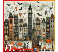 Full Embroidery Eco-cotton Thread 11CT Print Halloween Cabin Cross Stitch50x50cm