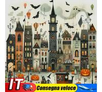 Full Embroidery Eco-cotton Thread 11CT Print Halloween Cabin Cross Stitch50x50cm