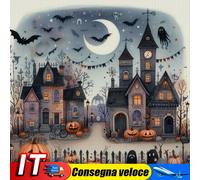 Full Embroidery Eco-cotton Thread 11CT Print Halloween Cabin Cross Stitch50x50cm