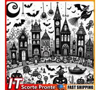 Full Embroidery Eco-cotton Thread 11CT Print Halloween Cabin Cross Stitch50x50cm
