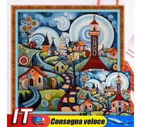 Full Embroidery Eco-cotton Thread 14CT Counted Houses Cross Stitch Kit40x40cm IT