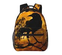 Full Moon Black Crow Raven Bird Art Daypack Zaino in poliestere resistente multiuso Borsa a tracolla antifurto Zaino da escursionismo all'aperto per palestra di grande capacità con cerniere lisce