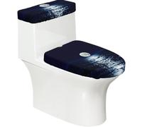 Full Moon in Night, set di 2 copriwater con coperchio del serbatoio, elastico per WC a forma di U e allungati, decorazione per il bagno, regalo di inaugurazione della casa