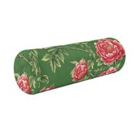 Full Moon - Lettino da massaggio con rullo in memory foam (prop1), per alleviare il dolore per ginocchia/gamba/collo, fiori verdi e rossi in stile cinese