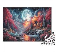 Full Moon over Autumn Mountain Cabin Scenery Puzzle 1000 Pezzi - Adulti E Per Ragazzi, Gioco Familiare E Rilassamento Per Ideale, Decorazione Da Parete O Regalo 52x38cm/1000pcs