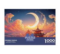 Full Moon with Crescent in The Sky 1000 Pezzi Carta Premium Puzzle Cloud Wave Temple Antistress Jigsaw Educativo Per Amici 38x26cm/1000pcs