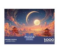 Full Moon with Crescent in The Sky 1000 Pezzi Carta Premium Puzzle Cloud Wave Temple Meditativo Jigsaw Educativo Arredo Per Bambini 38x26cm/1000pcs