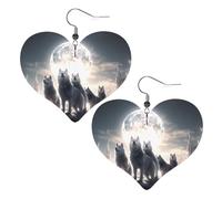Full-Moon Wolves - Orecchini a forma di cuore in pelle con stampa 3D, eleganti e leggeri, per donne e ragazze, taglia unica, in pelle, senza pietre preziose