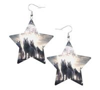 Full-Moon Wolves - Orecchini a forma di stella in pelle con stampa 3D, eleganti e leggeri, per donne e ragazze, taglia unica, in pelle, senza pietre preziose