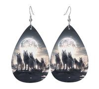 Full-Moon Wolves - Orecchini a goccia in pelle con stampa 3D, eleganti e leggeri, per donne e ragazze, taglia unica, in pelle, senza pietre preziose