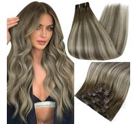 Full Shine 24 Pollici Clip Senza Soluzione Di Continuità In Estensioni Dei Capelli Umani Ash Brown Ombre Light Blonde Per Le Donne Invisibile Pelle Trama Capelli 105 G
