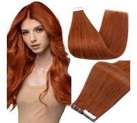 Full Shine Extension Adesive Capelli Veri 20 Pollici Lunghi Capelli Lisci Umani Con Nastro Invisibile Colore Rame Per Le Donne Alla Festa, Vacanza 50 G