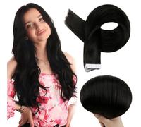 Full Shine Extension Adesive Capelli Veri Adesivo Invisibile Per Capelli Umani Veri Nastro Nero In Extension 20 Pollici 50 G Lunghi Capelli Lisci Di Seta Per Le Donne #1B