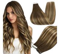 Full Shine Extension Capelli Veri Biadesivo 12 Pollici Nastro In Extension Capelli 4/24/4 Marrone Medio Mix Biondo Breve Capelli Umani Reali 30 G
