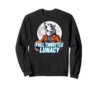 Full Throttle Lunacy Howling Biker Wolf Graphic Felpa