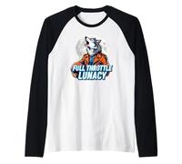 Full Throttle Lunacy Howling Biker Wolf Graphic Maglia con Maniche Raglan