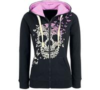 Full Volume by EMP Donna Giacca con Cappuccio Nero-Rosa con Stampa Teschio