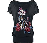 Full Volume by EMP Donna Maglietta Nera con Stampa di Gatti S