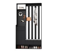 fullarrive Moderno supporto per guardaroba nero con panca per corridoio, 180 x 100 x 35 cm, con 4 ganci e ripiano, combinazione di condimenti d'ingresso, salvaspazio, mobili da corridoio nero