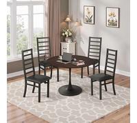 fullarrive Set da tavolo da pranzo per 4 persone, 120 cm, rotondo, in metallo, per sala da pranzo, cucina, set completo moderno (Black Seat + Brown Table)