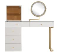 fullarrive Set da toeletta con illuminazione a LED a 3 colori e armadietto, 120 x 45 x 115 cm, bianco oro, moderno tavolo da condimento con vetro temperato per camera da letto