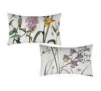 Fullfun Federa per cuscino floreale con fiori rosa viola e foglia verde, in lino denso con stampa su un solo lato, federa decorativa per camera da letto, divano, sedia, 30 cm x 50 cm (confezione da 2)
