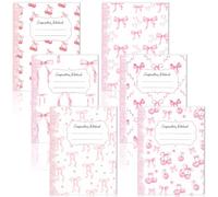 Fullhawl Confezione da 6 quaderni per composizione universitaria a righe rosa chiaro con fiocco per composizione estetico preppy per il rientro a scuola, 110 pagine, 24 x 19 cm, diario per il primo