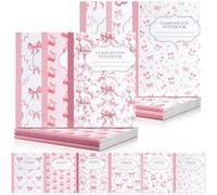 Fullhawl Confezione da 6 quaderni per composizione universitaria a righe sfuse con fiocco rosa per composizione estetico preppy per il rientro a scuola, 110 pagine 24,5 x 19,5 cm, grazioso diario di