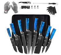 FULLHI 14 pz Blu Resina Maniglia Coltello Da Cucina Set In Acciaio Inox Chef Coltello Laser Modello Lama Coltelli Da Cucina Set