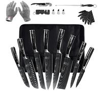 FULLHI 14 pz Nero Resina Maniglia Coltello Da Cucina Set In Acciaio Inox Chef Coltello Laser Modello Lama Coltelli Da Cucina Set…