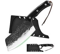 FULLHI 2pcs Coltello da macellaio con fodero, coltello da cuoco serbo Tang, coltello da verdure con mannaia in acciaio al carbonio per esterno, campeggio (Nero, Coltello da cuoco asiatico)
