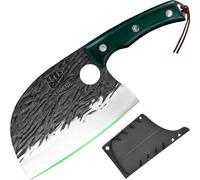 FULLHI 2pcs Coltello da macellaio con fodero, coltello da cuoco serbo Tang, coltello da verdure con mannaia in acciaio al carbonio per esterno, campeggio (verde, Coltello da cuoco serbo)